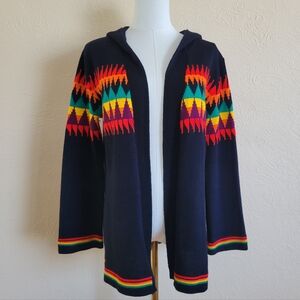 Zado | 70s Vintage Black + Multicolor Diamond Print Hooded Cardigan